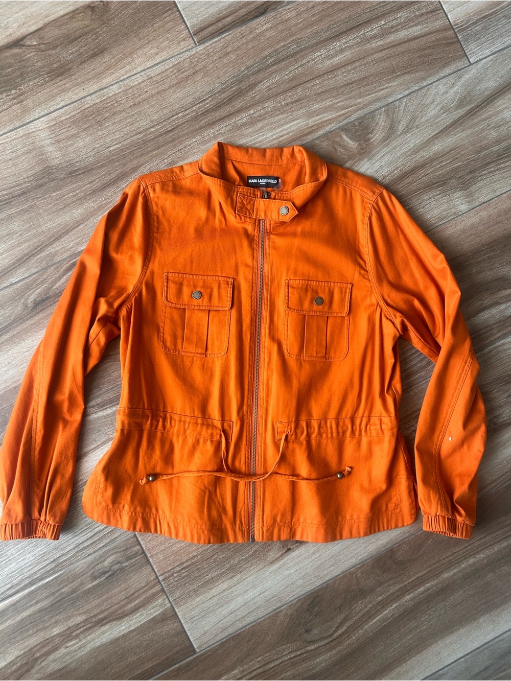 Karl Lagerfeld Paris Orange Utility Jacket with Drawstring Waist Size Large